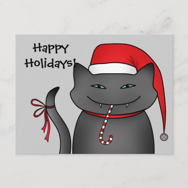 Snarky funny Christmas cat gray Holiday Postcard (Front)
