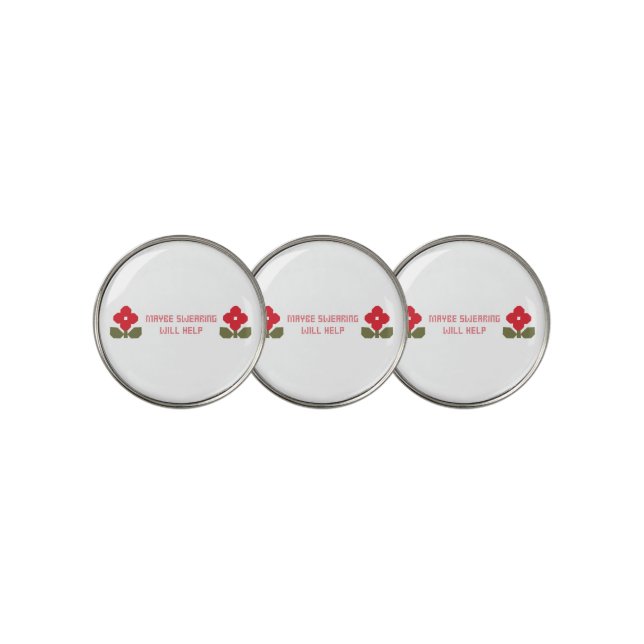 Snarky Funny Irreverent Adult Humor Cross Stitch Golf Ball Marker (3 Up)