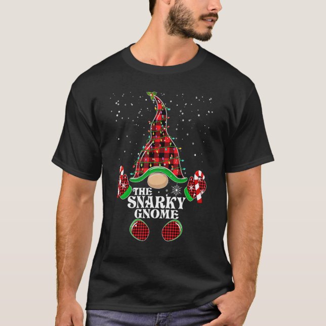 Snarky Gnome Buffalo Plaid Matching Family Christm T-Shirt (Front)