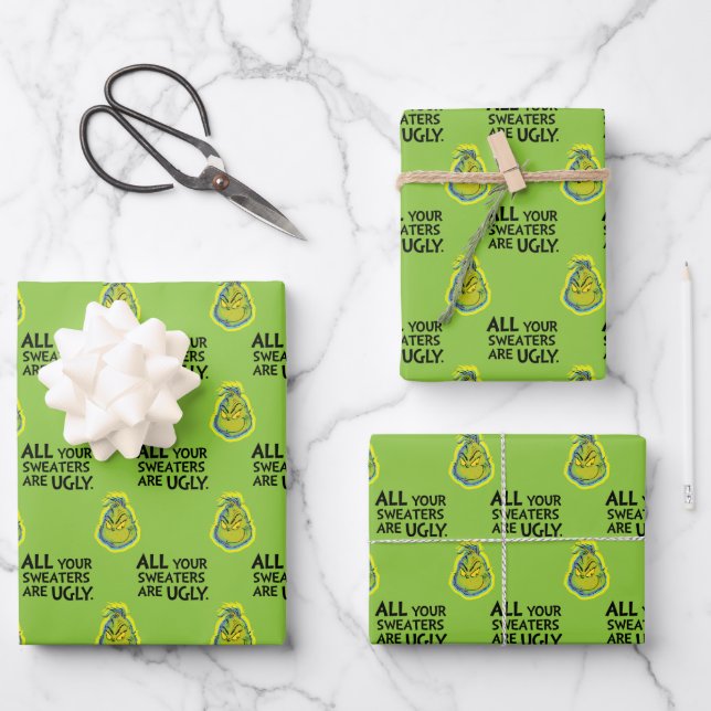 Snarky Grinch | All Your Sweaters Are Ugly Wrapping Paper Sheets (Front)