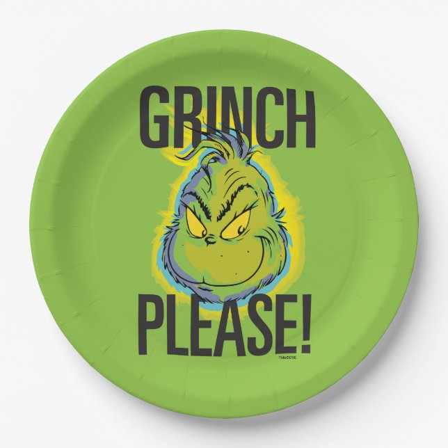 Snarky Grinch | Funny Grinch Please Paper Plates (Front)