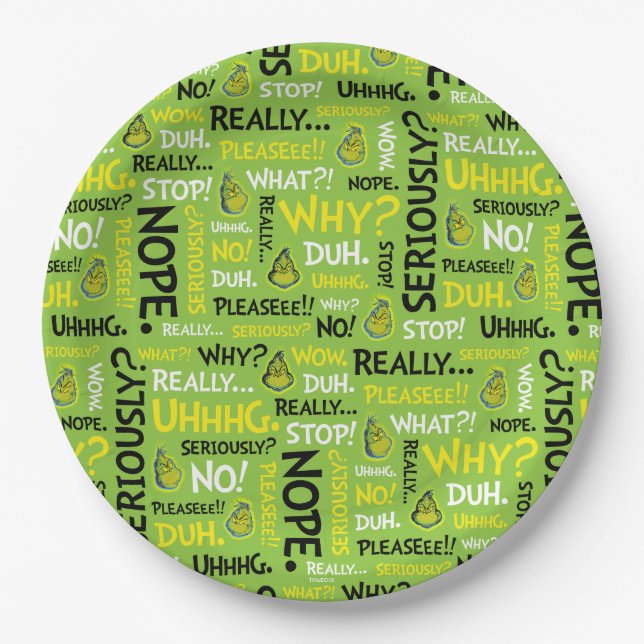 Snarky Grinch | Grinch Snarky Phrase Pattern Paper Plates (Front)