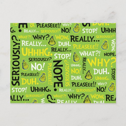 Snarky Grinch  Grinch Snarky Phrase Pattern Postcard