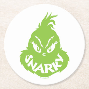 Snarky Grinch The Grinch Face Round Paper Coaster