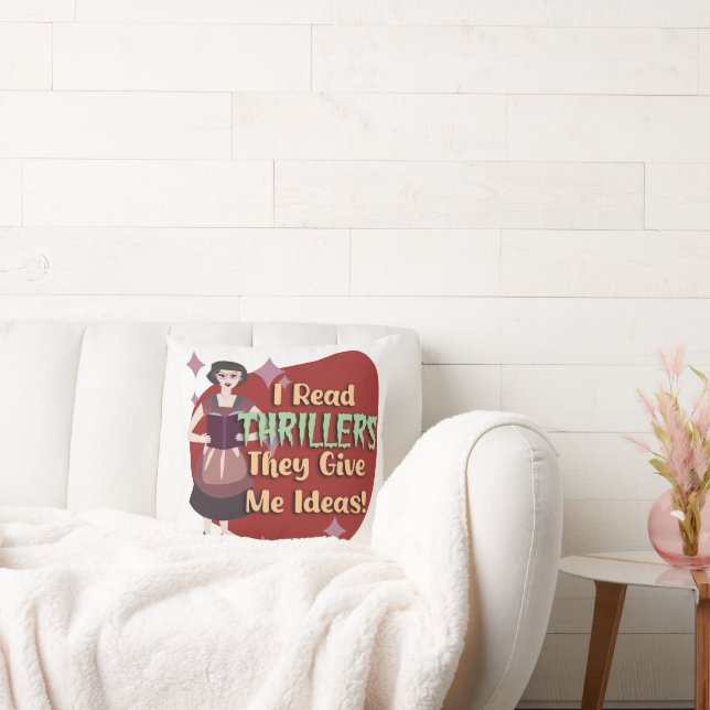 Snarky Thriller Genre Reader Retro Housewife Throw Pillow (Couch)