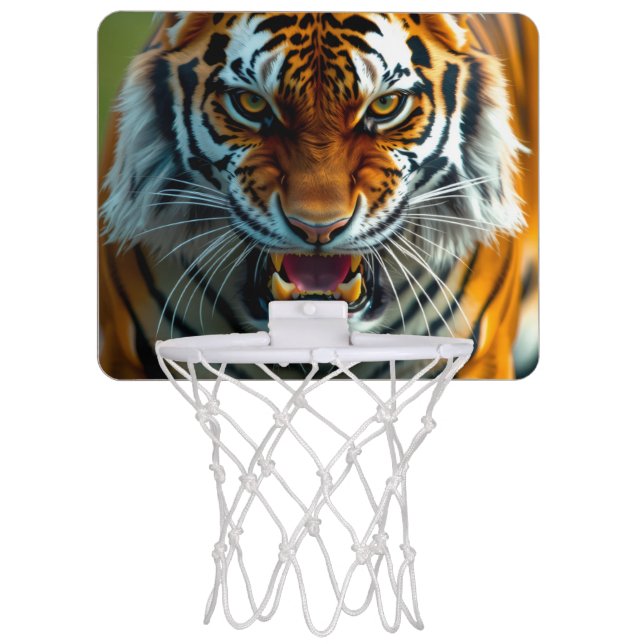 Snarling Angry Tiger Mini Basketball Hoop (Front)