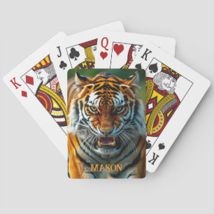 Snarling Angry Tiger Personalize Name Poker Cards