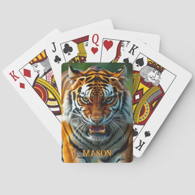 Snarling Angry Tiger Personalize Name Poker Cards (Back)