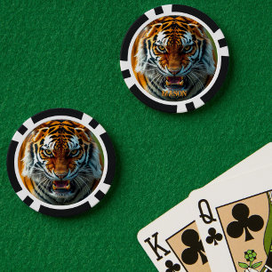 Snarling Angry Tiger Personalize Name Poker Chips