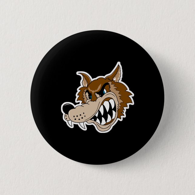 snarling brown wolf face button (Front)