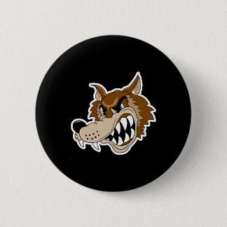 snarling brown wolf face button