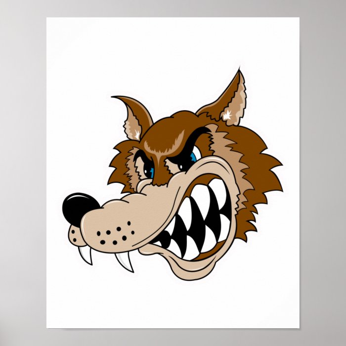 snarling brown wolf face posters