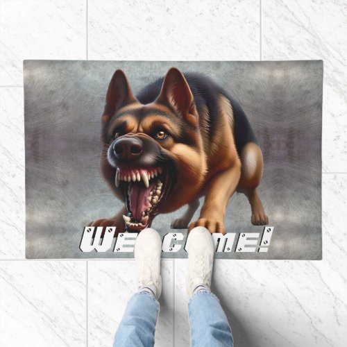 Snarling German Shepherd Dog Doormat