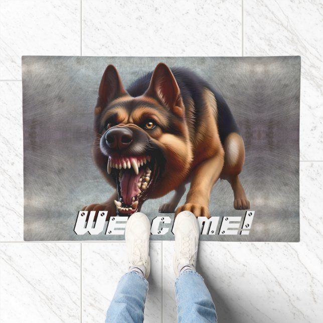 Snarling German Shepherd Dog Doormat (Indoor)