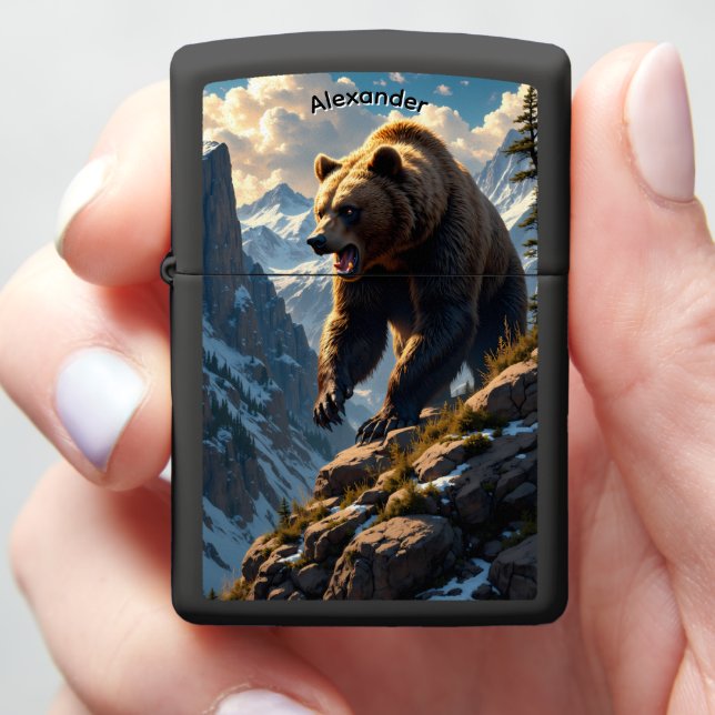 Snarling Grizzly Mountain Canyon Zippo Lighter (In Hand)