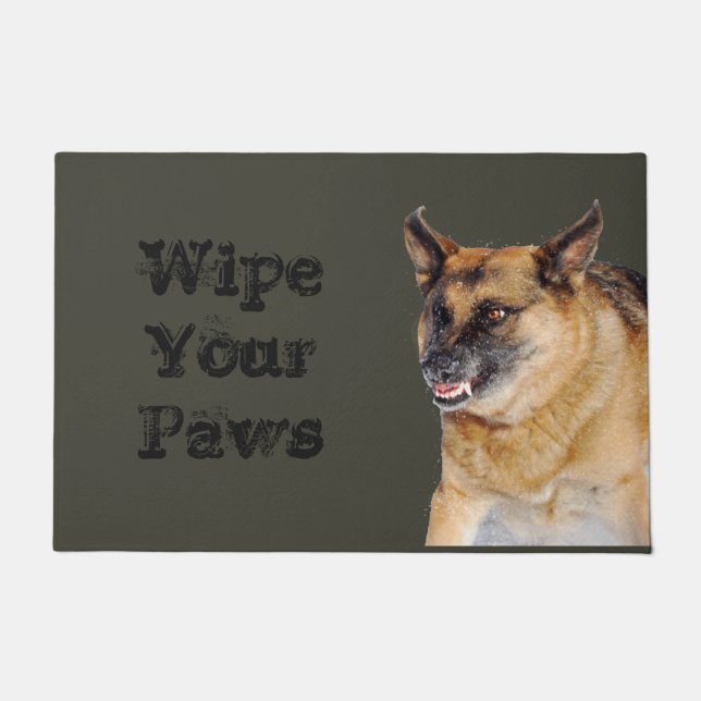 Snarling Growling German Shepherd Humorous Doormat (Front)