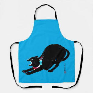 Snarling Hissing Black Japanese Cat Apron