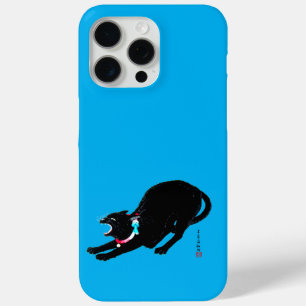 Snarling Hissing Black Japanese Cat iPhone 15 Pro Max Case