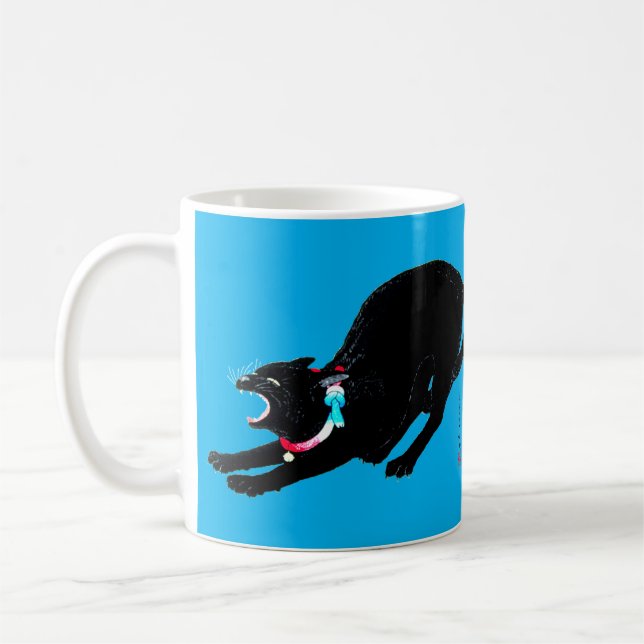 Snarling Hissing Black Japanese Cat Coffee Mug (Left)