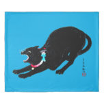 Snarling Hissing Black Japanese Cat Duvet Cover