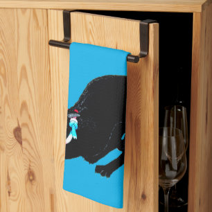Snarling Hissing Black Japanese Cat Kitchen Towel