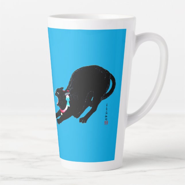 Snarling Hissing Black Japanese Cat Latte Mug (Right)