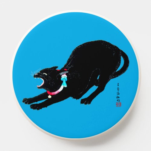 Snarling Hissing Black Japanese Cat PopSocket