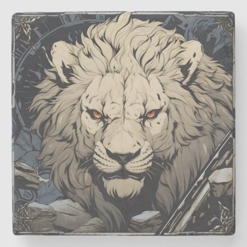 Snarling Majestic Lion Tarot Themed Stone Coaster