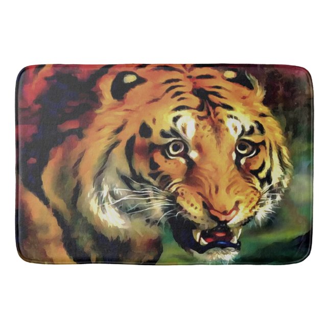 Snarling Tiger Artistic Portrait Bath Mat (Front)