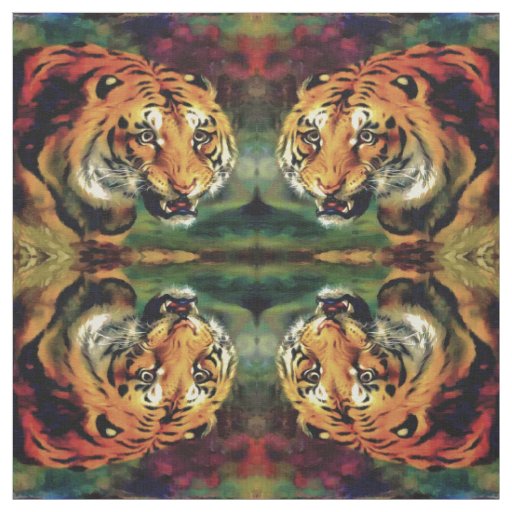 Snarling Tiger Artistic Portrait Fabric