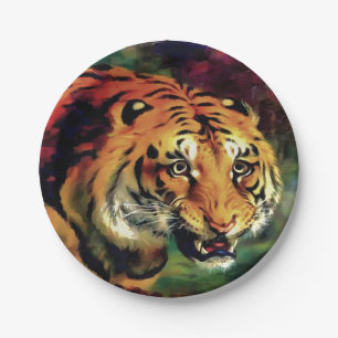 Snarling Tiger Artistic Portrait Paper Plates