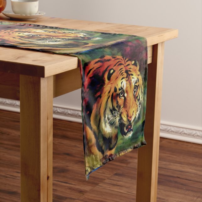 Snarling Tiger Artistic Portrait Short Table Runner (In Situ)