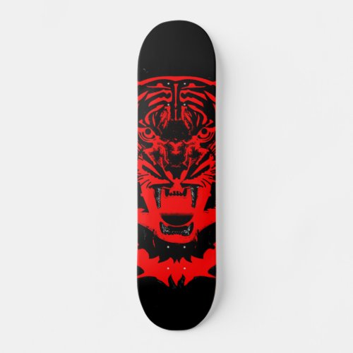 Snarling Tiger Artwork in Black and Red Skateboard Deck