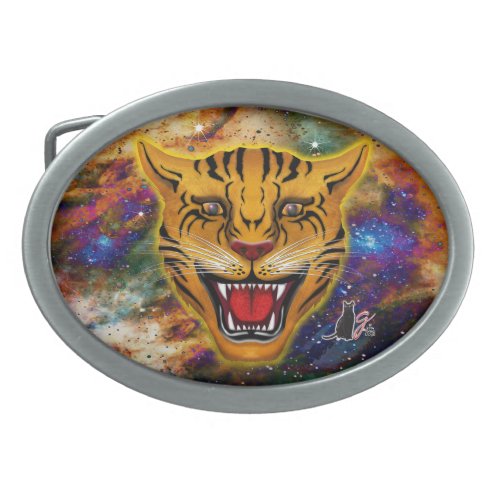Snarling Tiger Nebula Oval Belt Buckle