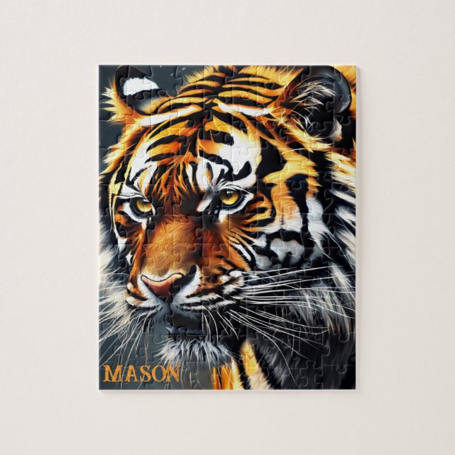 Snarling Tiger Personalized Name Gift Jigsaw Puzzle (Vertical)