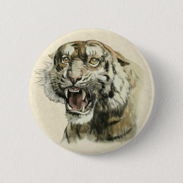 Snarling Tiger Pinback Button (Front)