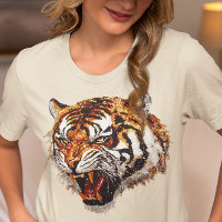 Snarling Tiger Portrait Faux Sequin look 