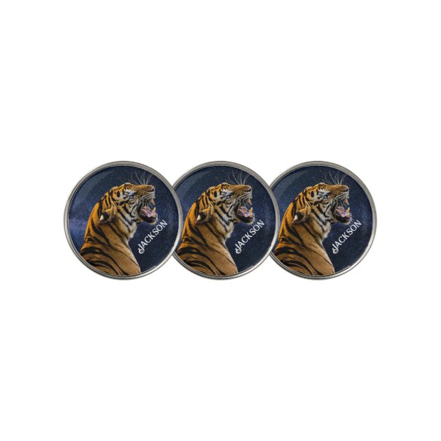 Snarling Tiger Starry Night Golf Ball Marker (3 Up)