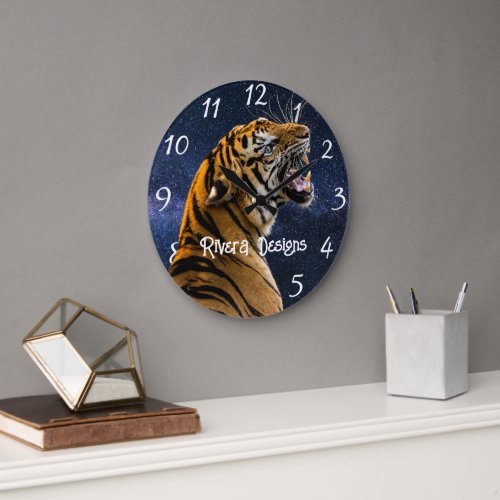 Snarling Tiger Starry Night Large Clock
