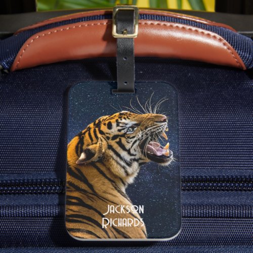 Snarling Tiger Starry Night Luggage Tag