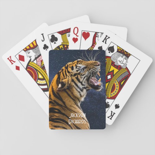 Snarling Tiger Starry Night Playing Cards