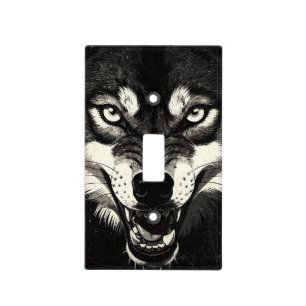 Snarling Wolf 50s Black White Graphics Style Light Switch Cover