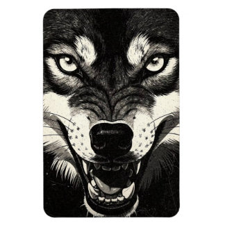 Snarling Wolf 50s Black White Graphics Style  Magnet