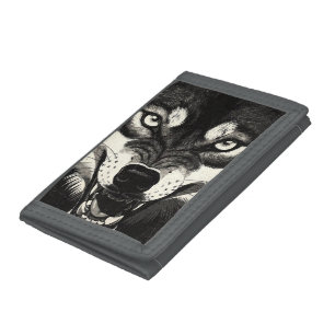 Snarling Wolf 50s Black White Graphics Style Tri-fold Wallet
