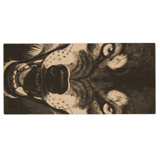 Snarling Wolf 50s Black White Graphics Style  Wood Flash Drive