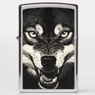 Snarling Wolf 50s Black White Graphics Style Zippo Lighter