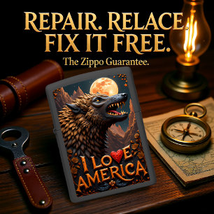 Snarling Wolf America Night Moon Zippo Lighter