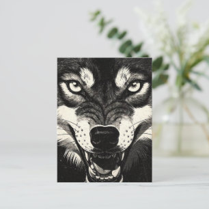 Snarling Wolf BW Graphics 50s Style  Postcard
