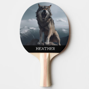 Snarling Wolf Monogram Woodland Ping Pong Paddle