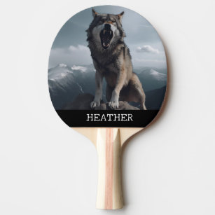 Snarling Wolf Monogram Woodland Ping Pong Paddle